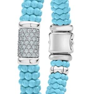 Lagos Blue Caviar Silver 925 Station Ceramic Diamond Bracelet 9mm